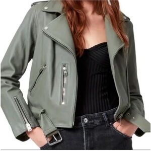 All saints Women's Balfern Gray Biker Jacket Cropped Size 6 BNWT